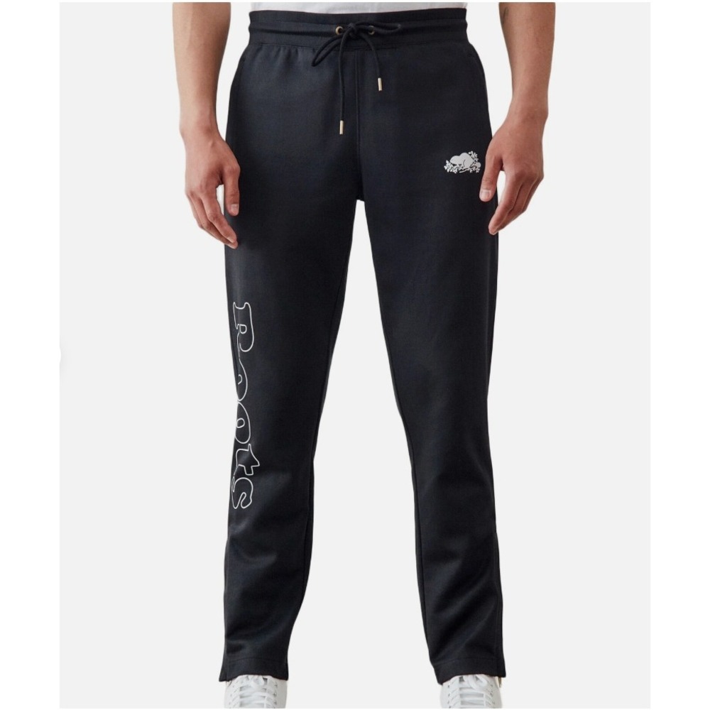 Roots Slim Sweatpants Mens Size L Black Logo Ankle Zip Tapered‎ Jogger Canadian